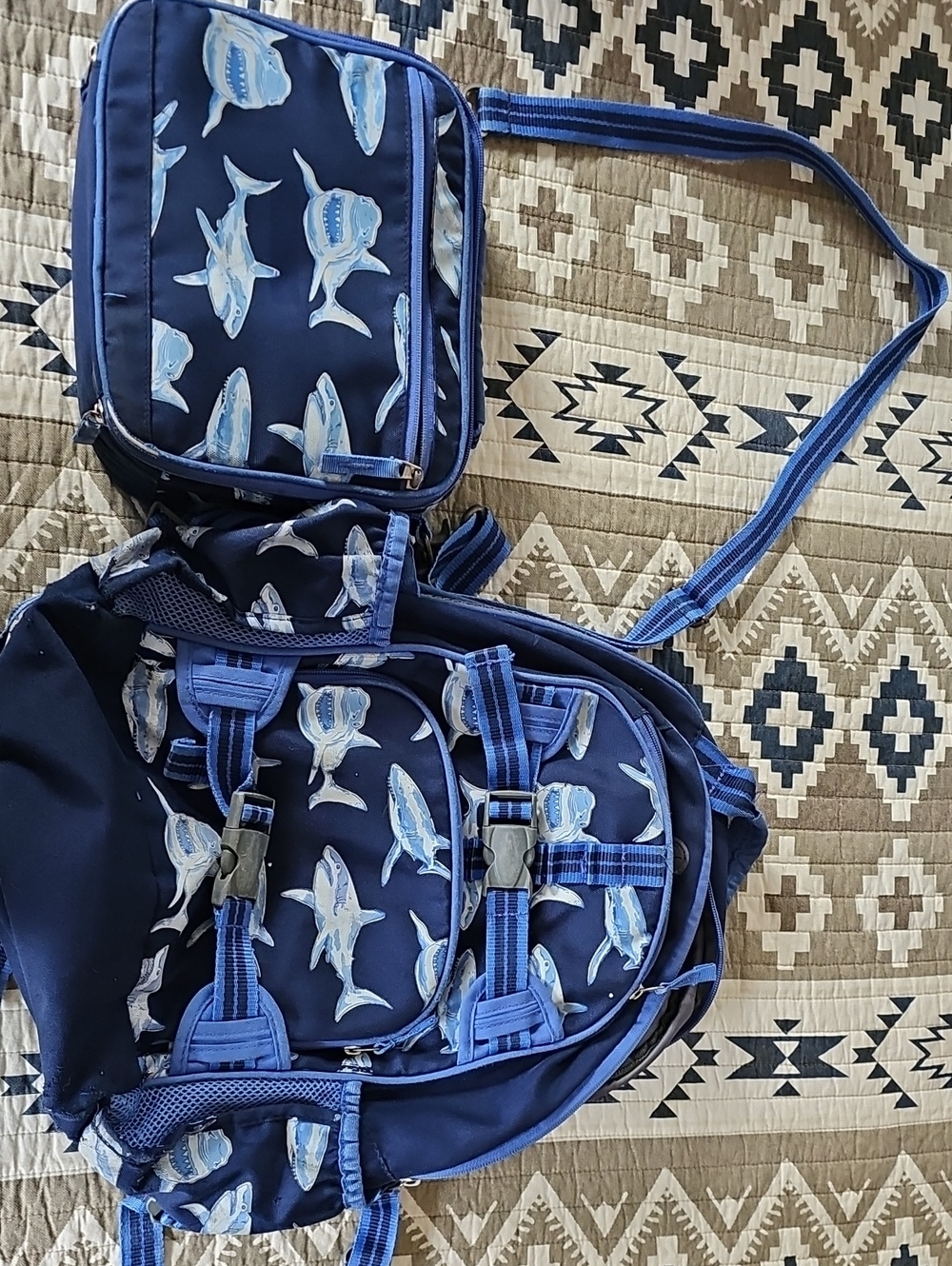 Pottery Barn Shark Skeleton Backpack Lunch Bag Combo